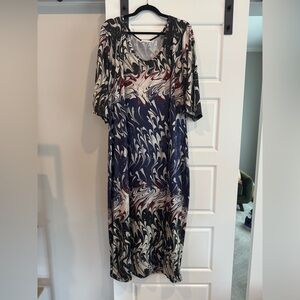 Blue and Black Ruffled Wrap Midi Dress